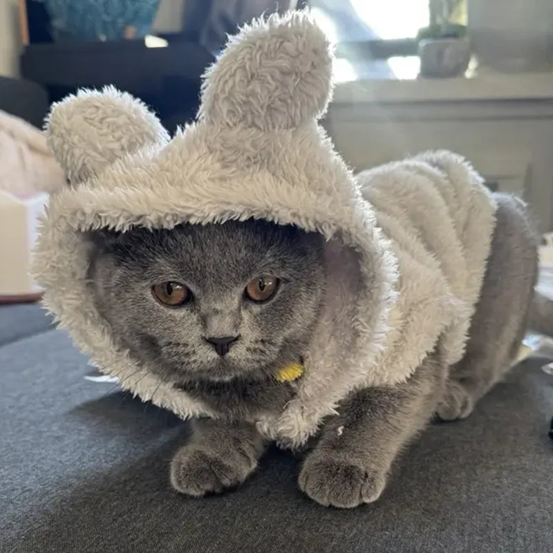 Cute Bear Ear Hooded Pet Sweater. Warm Fleece Puppy & Cat Winter Hoodie