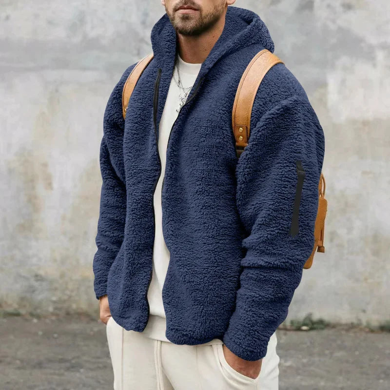 2024 Men's Autumn and Winter Double-Sided Fleece Warm Jacket  Loose Hooded Casual Jacket