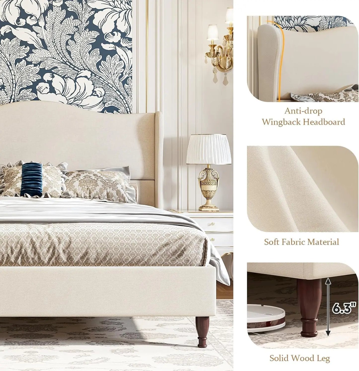 Upholstered Platform Bed with Tall Padded Headboard