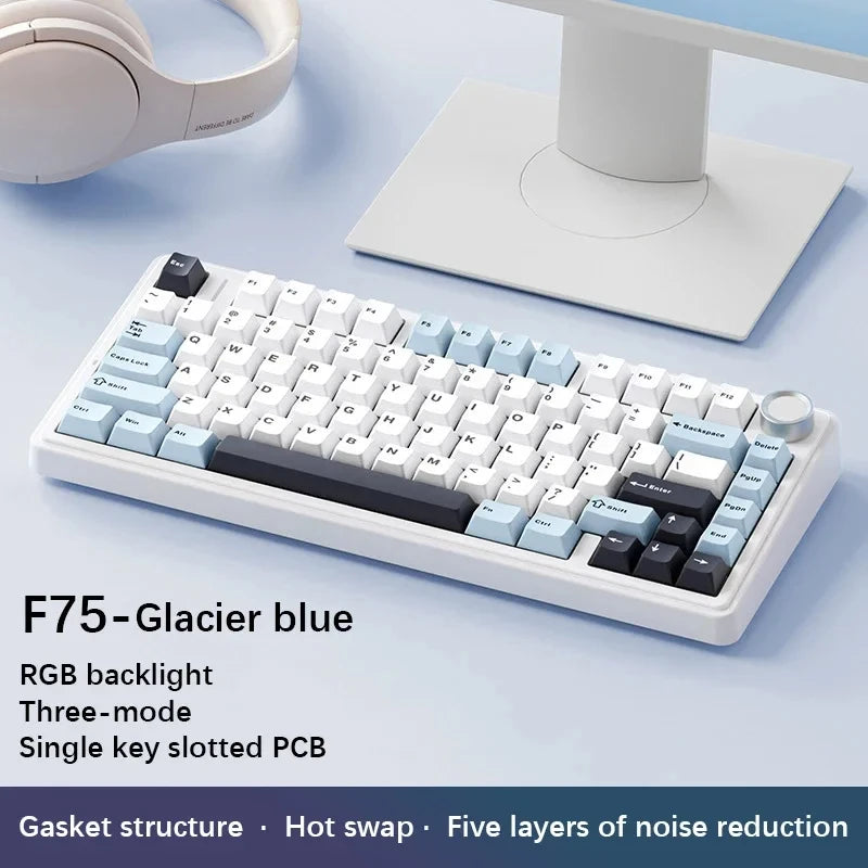 AULA F75 Wireless Mechanical Gaming Keyboard .Bluetooth, 2.4G & Wired RGB Keyboard with Hot-Swappable Keys
