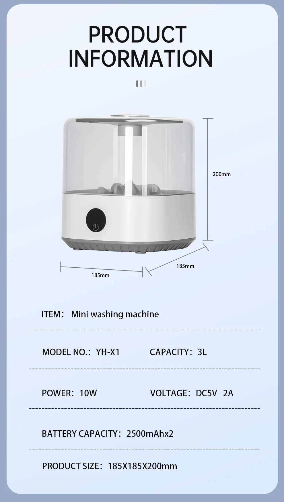 Mini Cordless Washer USB Rechargeable Portable, 3L For Delicates, Socks & Underwear, 3 Modes Quiet Design, Compact For Dorm, Travel & Small Spaces