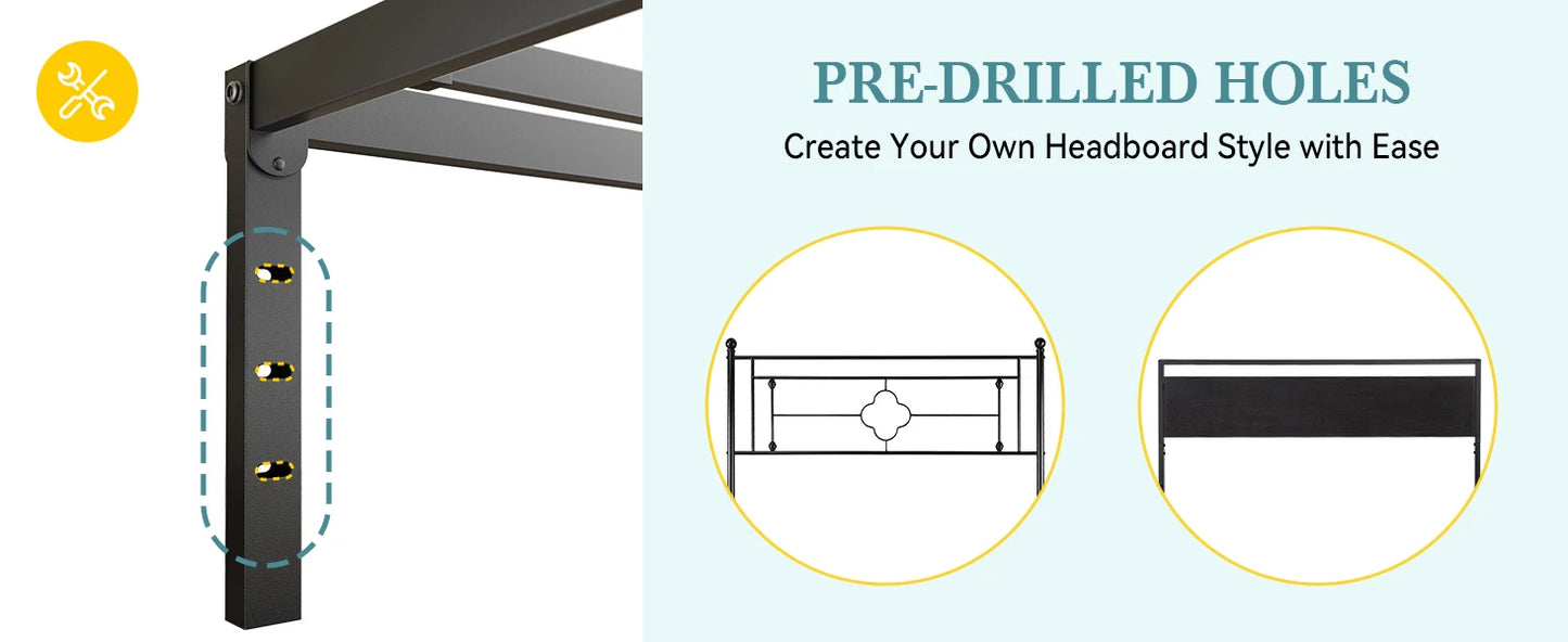 Heavy Duty Metal Bed Frame with Under Bed Storage