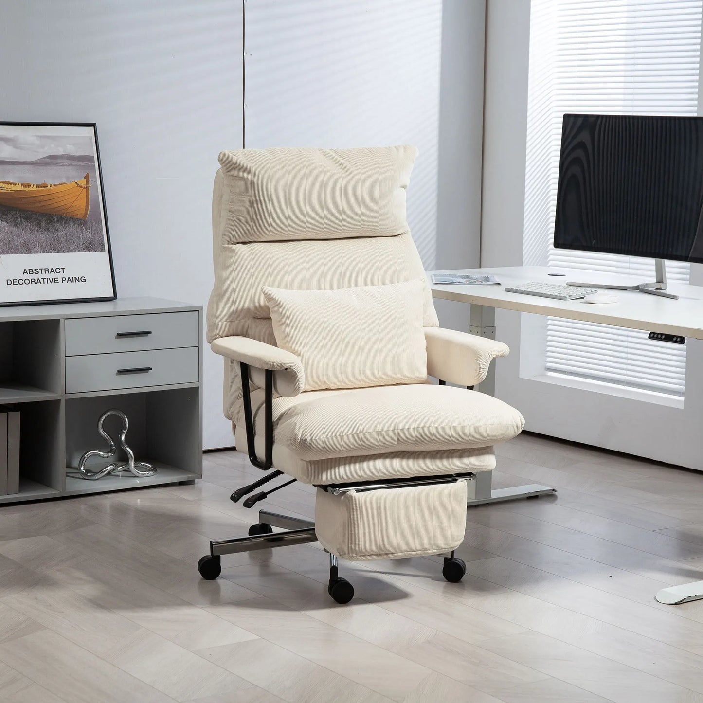 Executive Ergonomic Office Chair with Footrest, High Back Reclining Desk Chair, Adjustable Lumbar Support & Padded Armrests