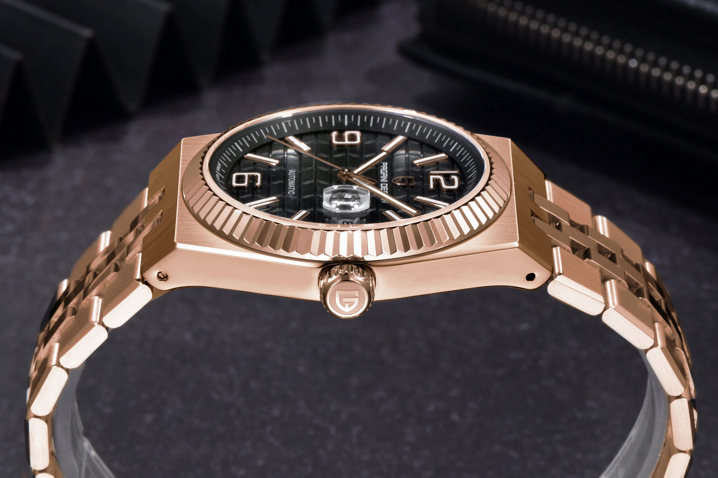 PAGANI DESIGN Men’s Automatic Luxury Watch,  Sapphire Crystal Stainless Steel Waterproof Mechanical Wristwatch with 3D Rhombus Dial