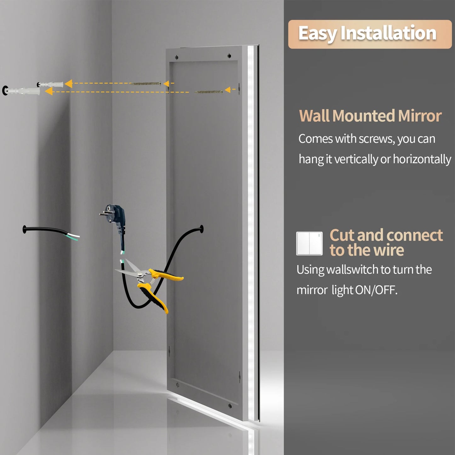 Rectangle LED Antifog Bathroom Vanity Mirror Wall Mounted