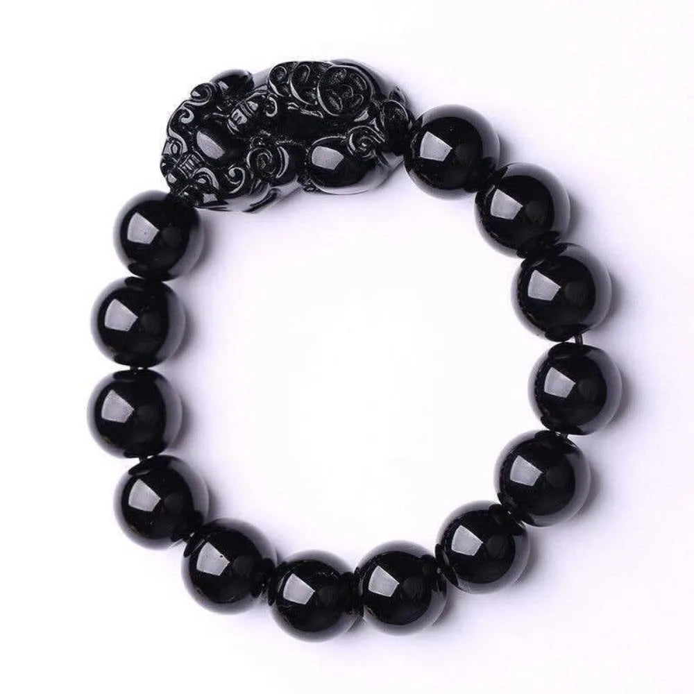 Black Obsidian Style Pixiu Beaded Bracelet