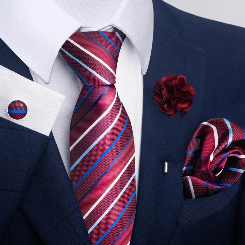 Luxury Green Floral Men’s Necktie Set .Tie, Pocket Square & Cufflinks