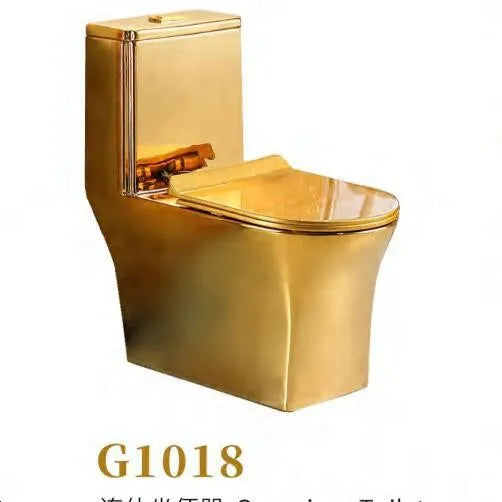 Luxury Gold Electroplated One-Piece Ceramic Toilet . Modern Designer Bathroom Fixture