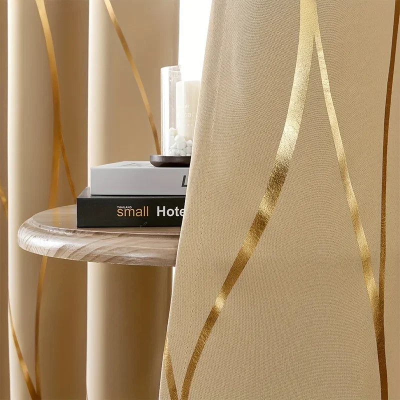 2PCS Golden Wave Blackout Thermal Insulated Curtains