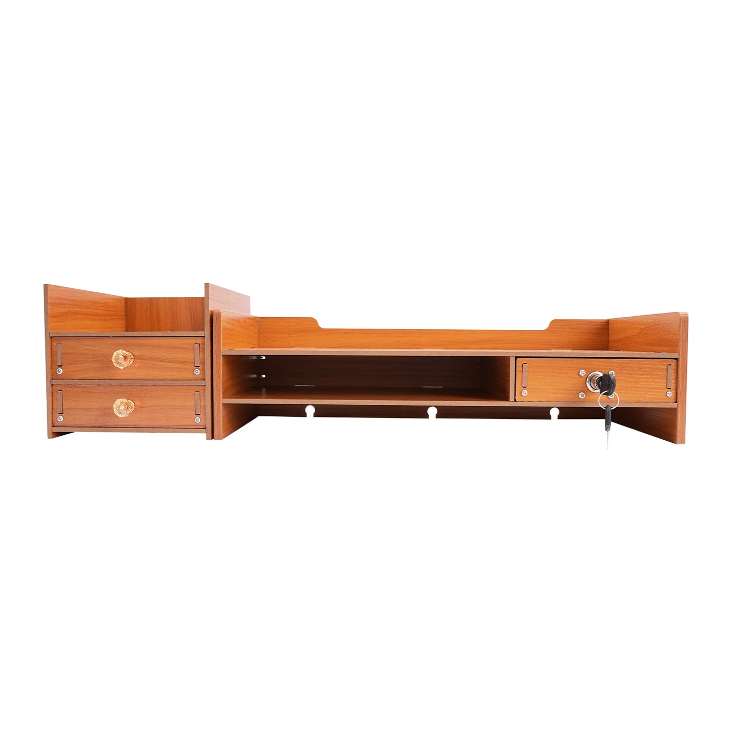Computer Monitor Stand with Drawers, Phone Holder & Key Storage, Wooden Monitor Riser Desktop Organizer for Home Office