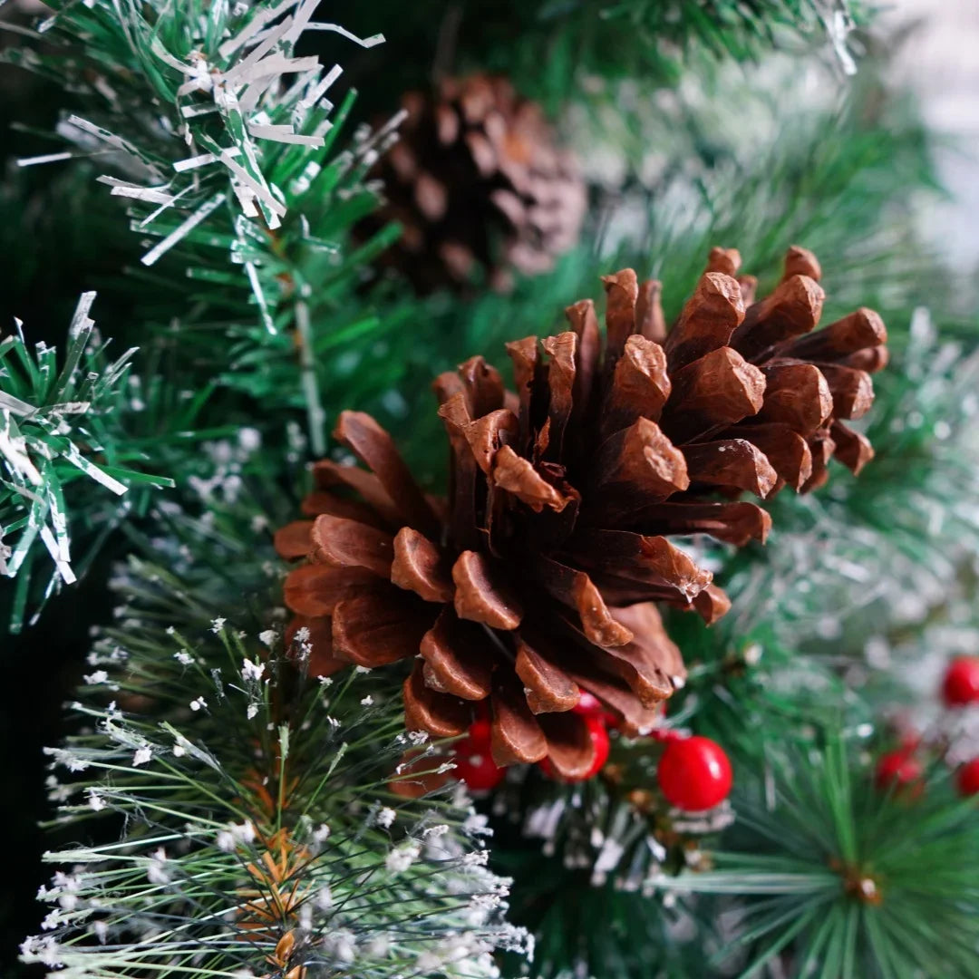 7FT Full Artificial Christmas Tree with 1,150 Tips, Pine Cones & Berries . Premium Holiday Tree with Natural Rustic Charm