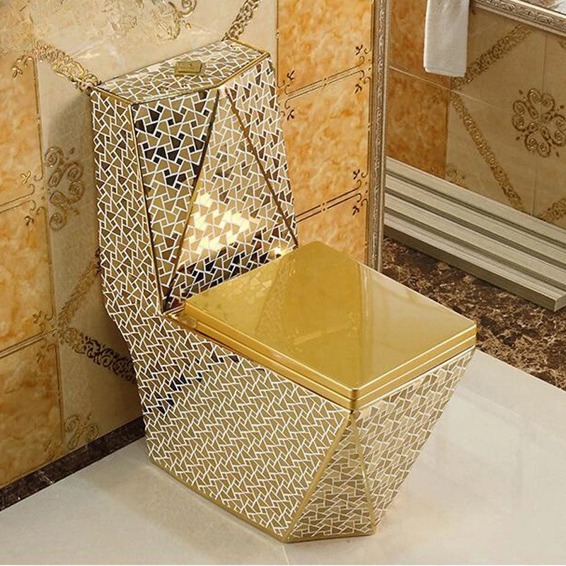 Luxury Gold Electroplated One-Piece Ceramic Toilet . Modern Designer Bathroom Fixture