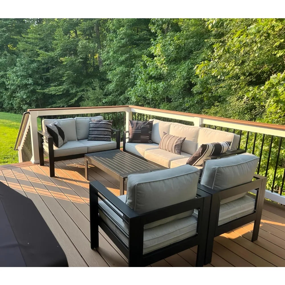 High quality-Outdoor Aluminum Furniture Set, 5 Pieces Patio Sectional Conversation Chat Sofa Modern Seating Set-Hot-Sell!