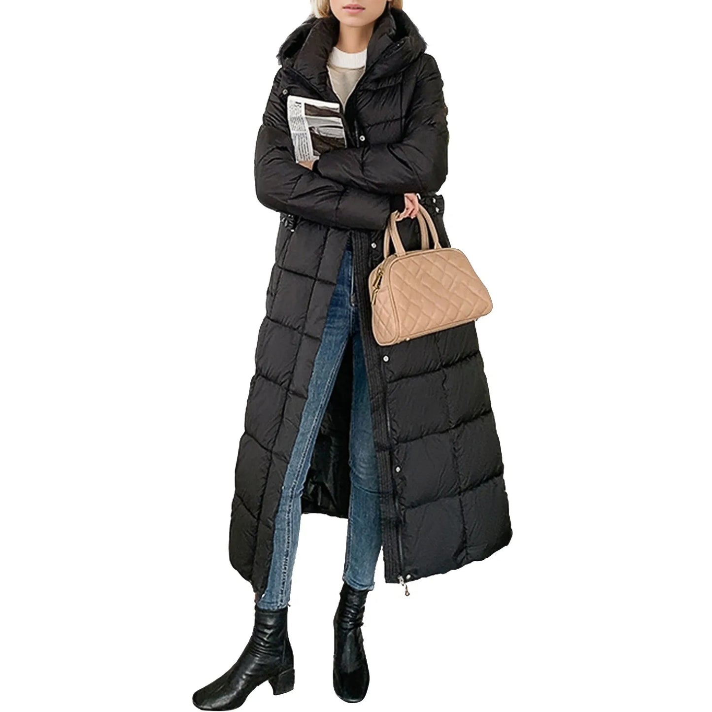 Black Winter Coat 2024 New Women's Thick Cotton Parka Jacket Korean Oversized Loose Hooded Coats Female Casual Long Overcoat
