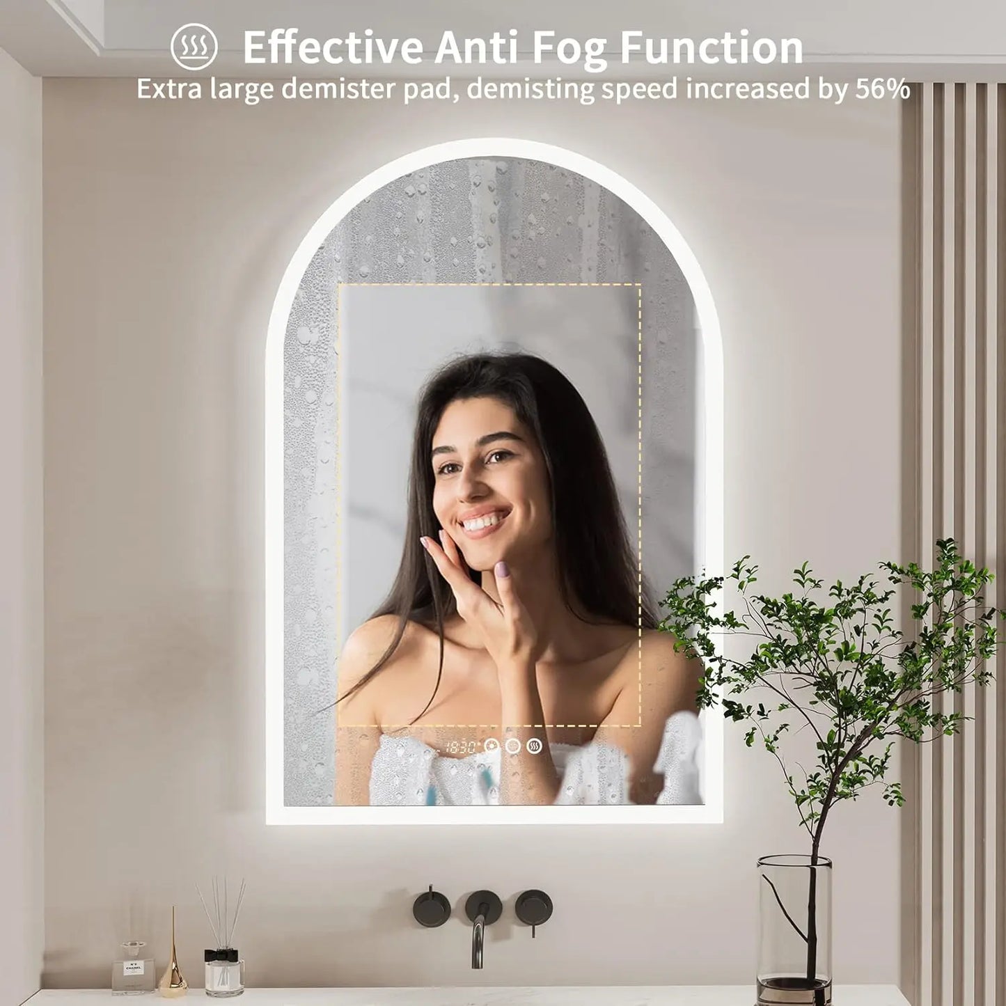 Backlit Smart LED Bathroom Mirror Arched Dimmable CRI95