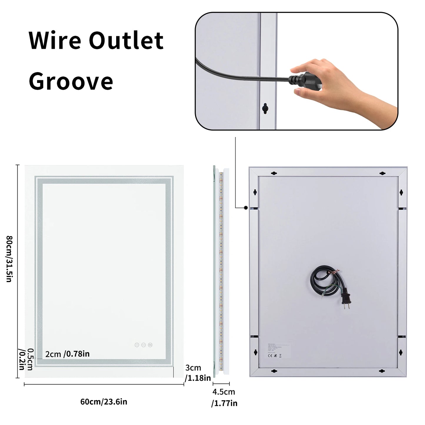 Rectangle LED Wall Mounted Mirror Anti Fog Front Backlit