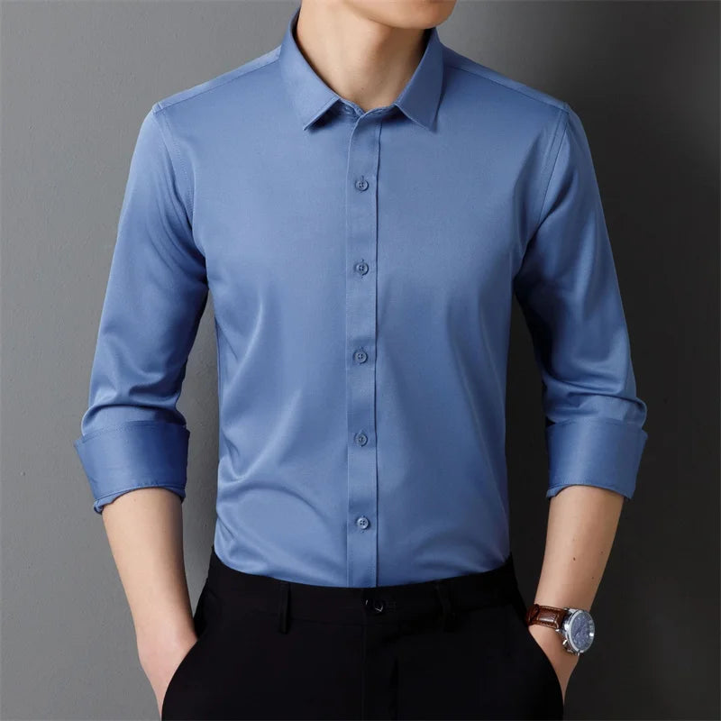 Men’s Stretch Long Sleeve Business Shirt. Comfortable Professional Button-Up