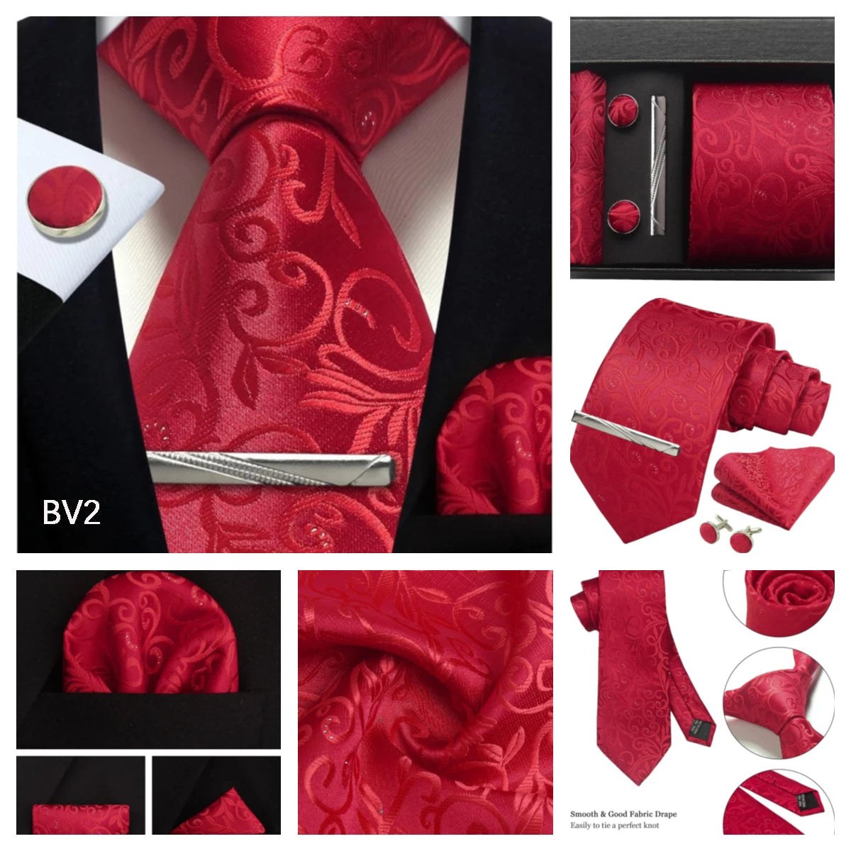 Luxury 100% Silk Paisley Floral Men’s Necktie Set | Business Tie with Matching Pocket Square & Formal Accessories