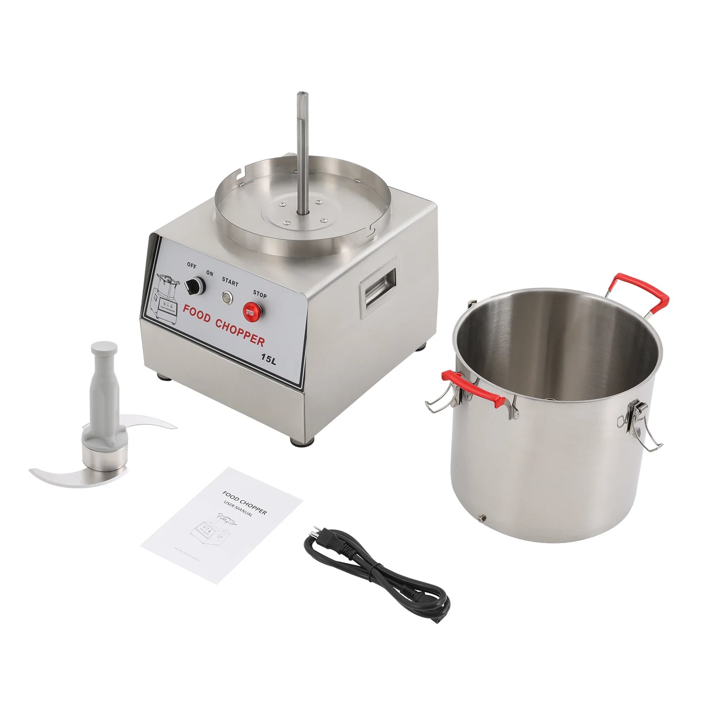 15L 201 Stainless Steel Silver Food Processor Chopping Machine 110V ,Tabletop 1400rpm for Restaurants, Cafeterias