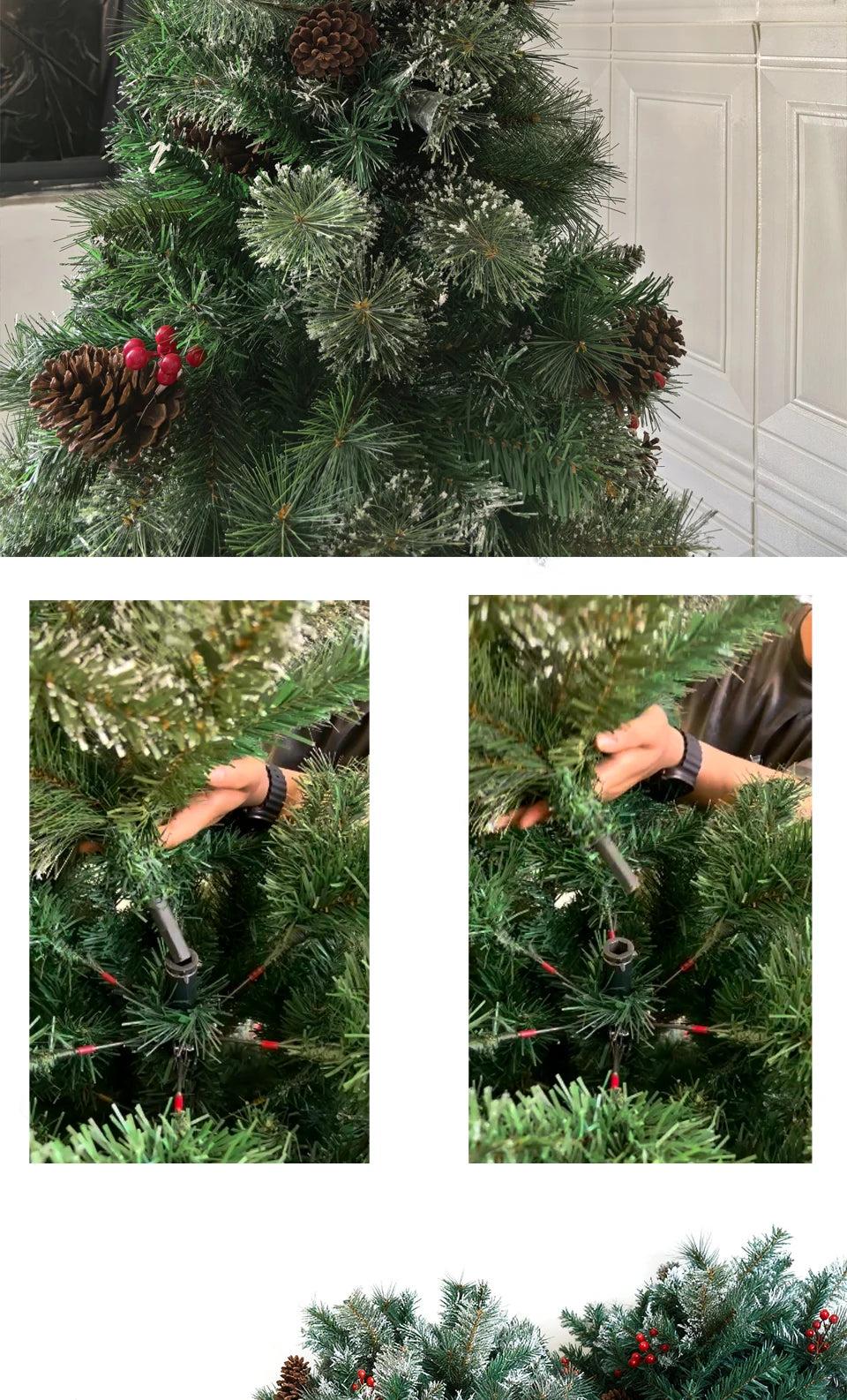 7FT Full Artificial Christmas Tree with 1,150 Tips, Pine Cones & Berries . Premium Holiday Tree with Natural Rustic Charm