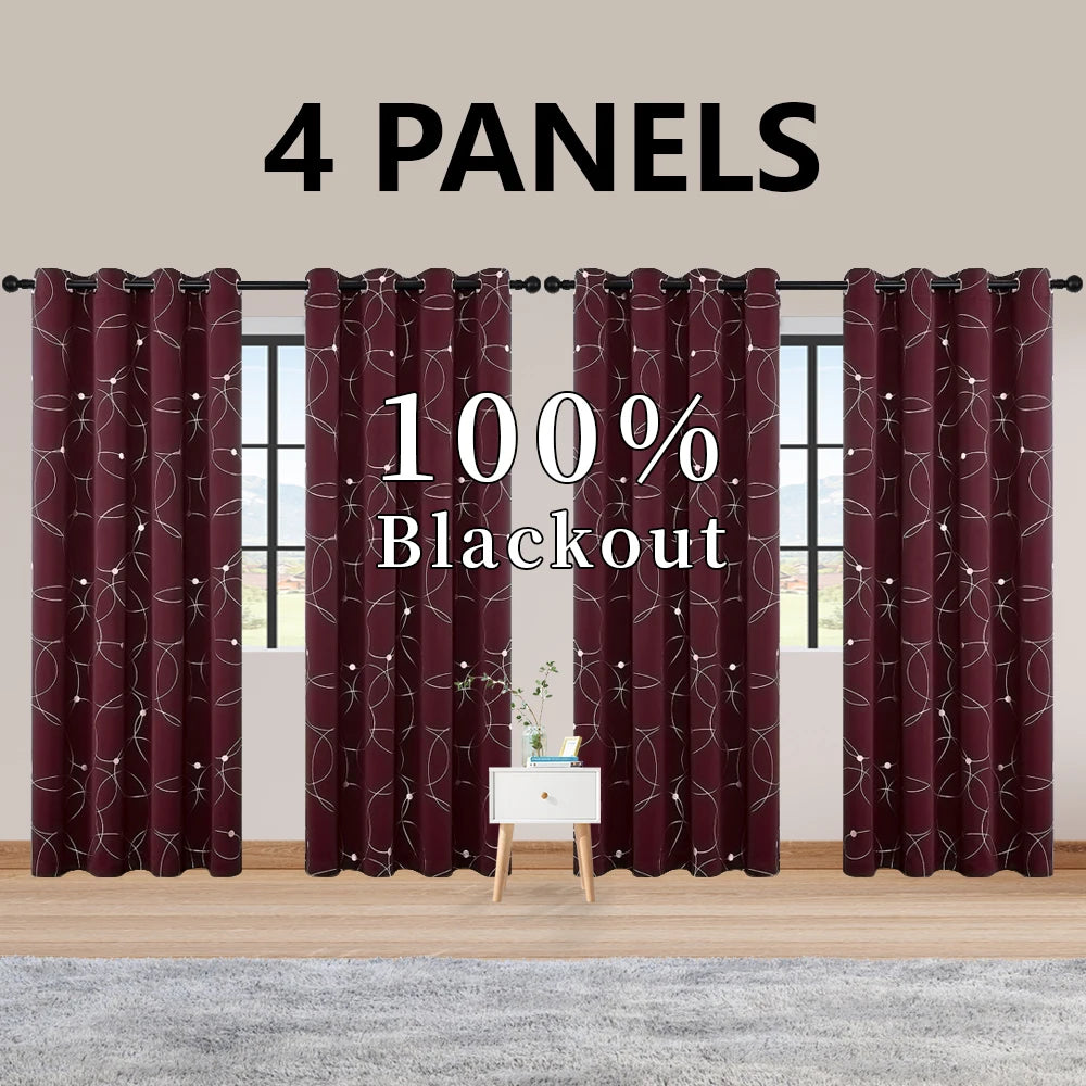 4 Panel Blackout Curtains .Thermal Insulated Room Darkening Window Drapes