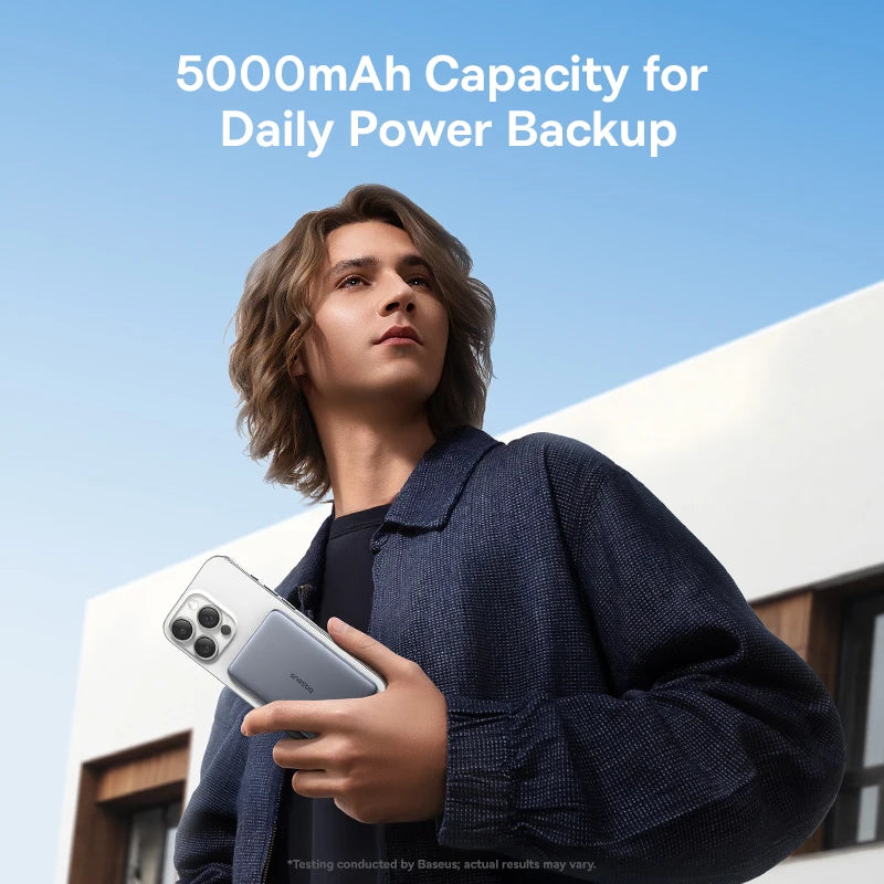 Baseus 5000mAh Magnetic Power Bank 20W PD Fast Charging – 15W Wireless Ultra-Slim Portable Charger for iPhone & USB-C Devices