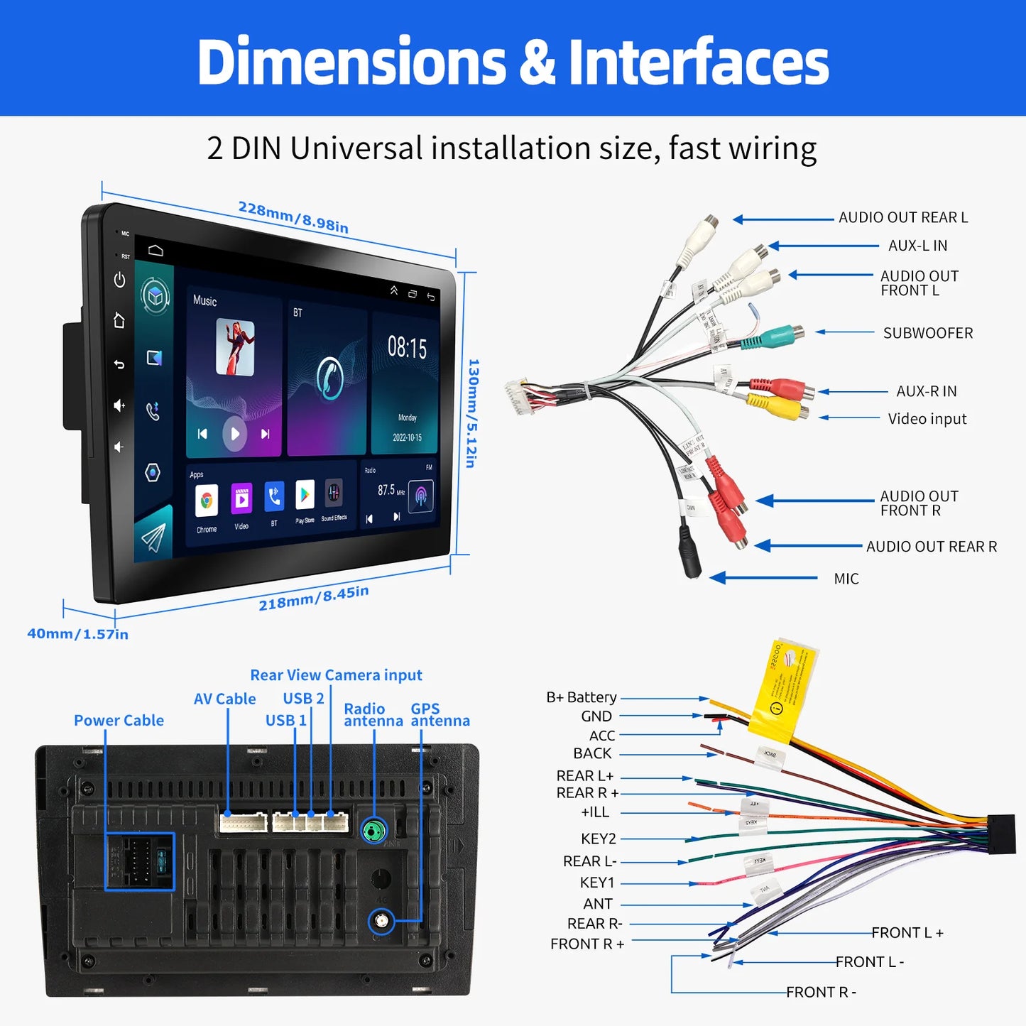 ESSGOO Android 14 Car Stereo  2 DIN Touchscreen with Wireless CarPlay, Android Auto, GPS Navigation & Bluetooth