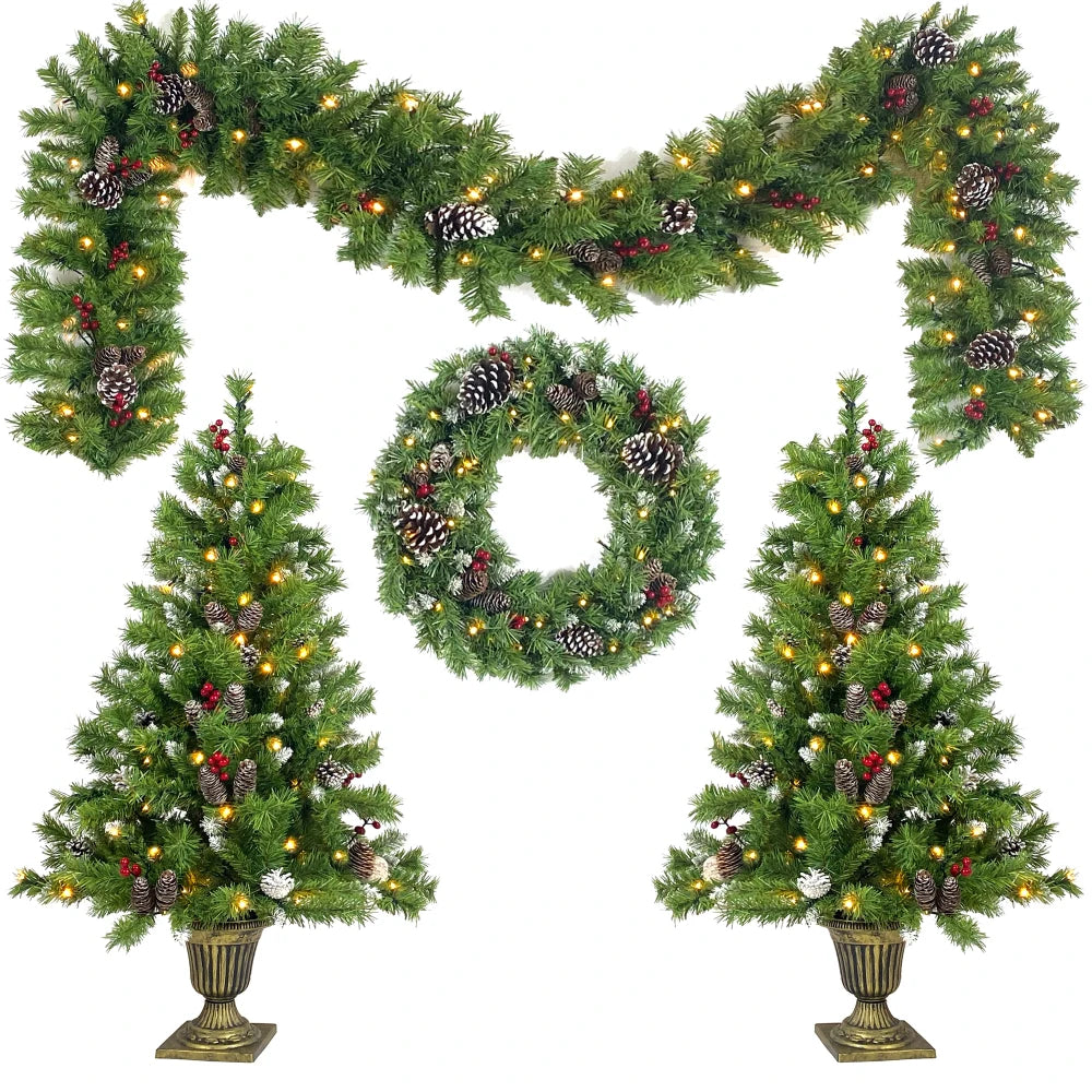 Prelit Christmas Tree Set With Entrance Trees And Wreath