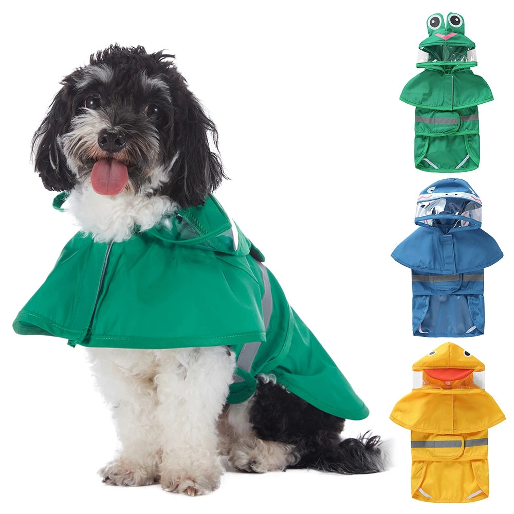Cute Hooded Waterproof Dog Raincoat with Reflective Pet Protection
