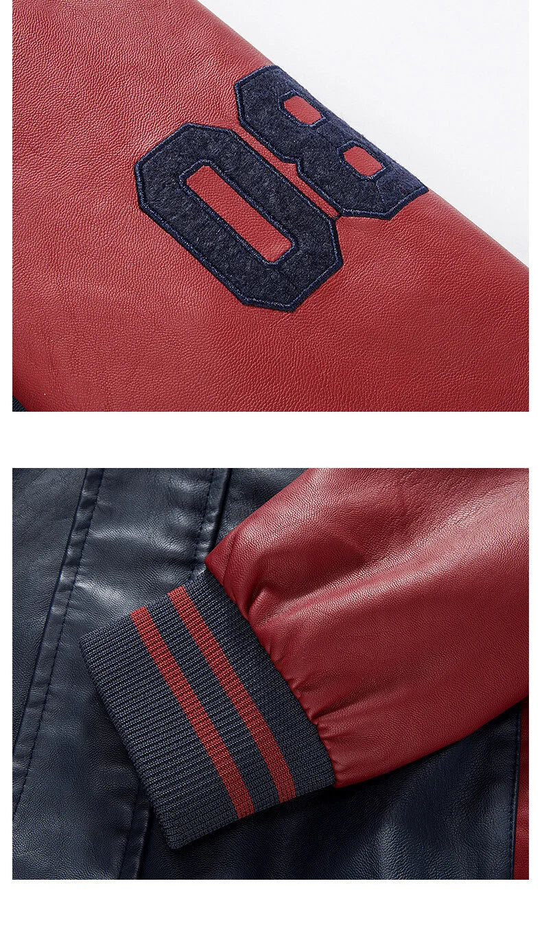 Spring and Autumn Men's Motorcycle Suit Leather jacket Color blocking American baseball collar pilot casual PU leather jacket