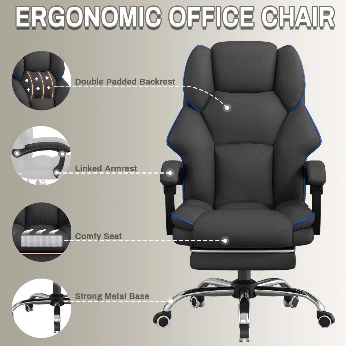 Executive Office Chair High Back Computer Gaming Chairs Leather Desk Chair with Foot Rest Ergonomic Swivel Work Chairs