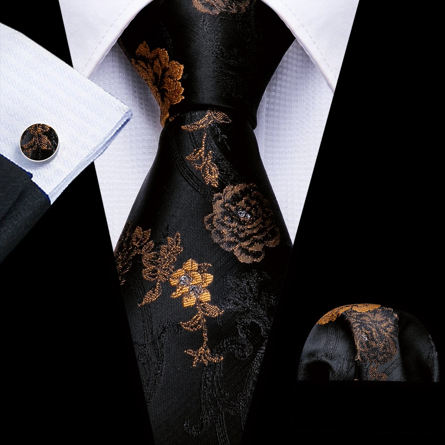 Men’s Luxury Brown Floral Silk Necktie .Elegant Wedding, Business & Formal Dress Tie