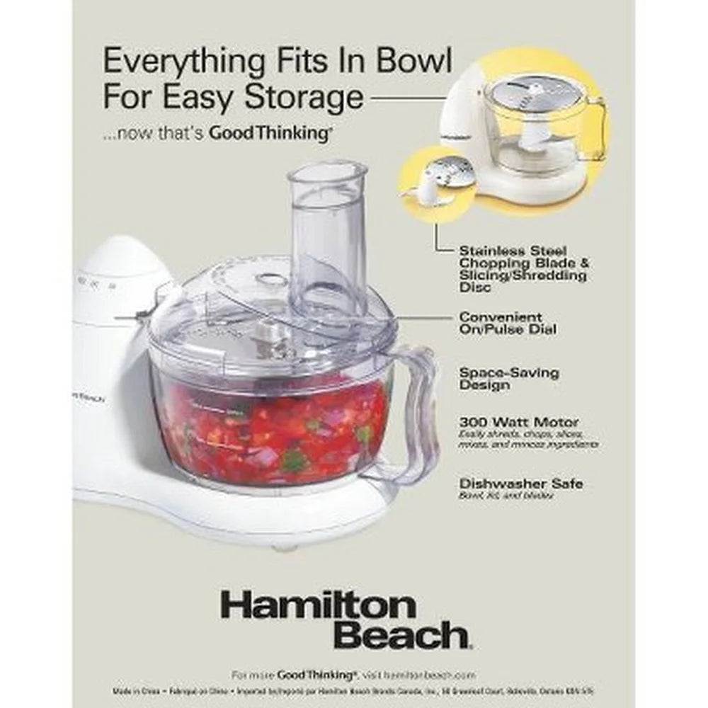 Compact 8 Cup Food Processor 300W Stainless Chopping Blade