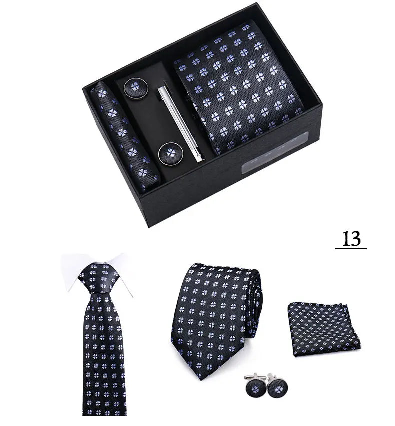 Tie Men With Box Top Quality Business Ties Hanky Cufflink Set Clips Green Necktie Corbatas For Men Wedding In Gift Box Gravatas