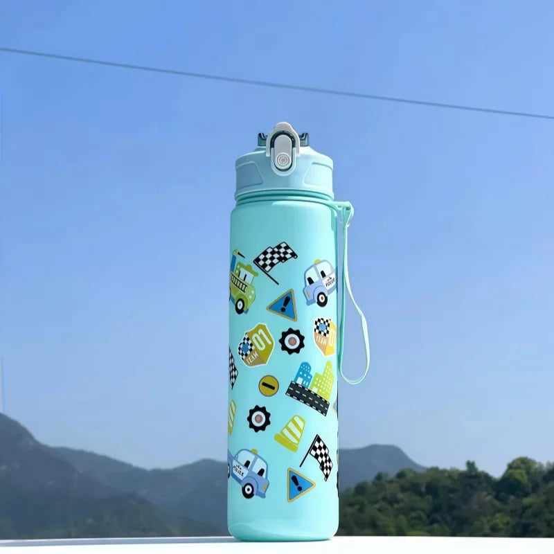 750ml Dinosaur Kids Water Bottle with Straw. Leakproof Sports & School Drinking Cup