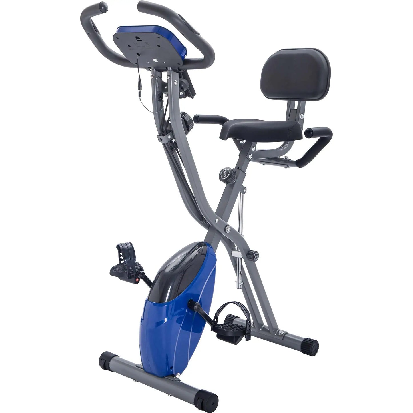 Metal Folding Exercise Bike Upright and Horizontal X Bike for Home Fitness with 10 Levels Adjustable Resistance Armband Backrest