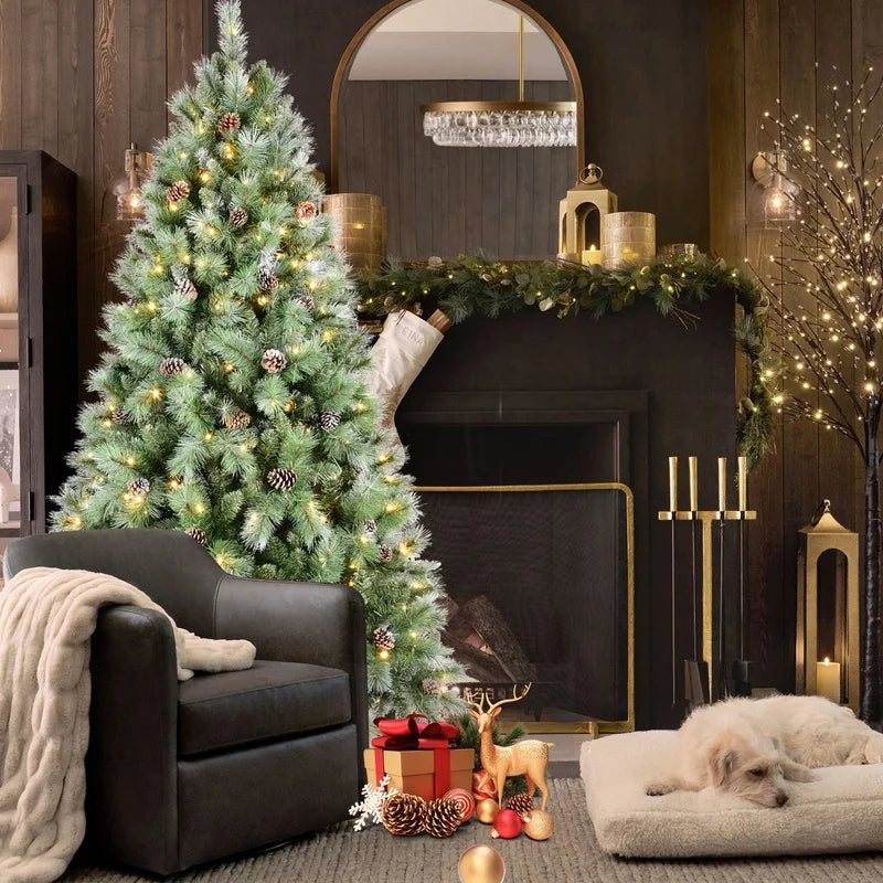 7FT Premium Artificial Christmas Tree with 1,348 Tips & 82 Pine Cones ,Realistic Holiday Décor