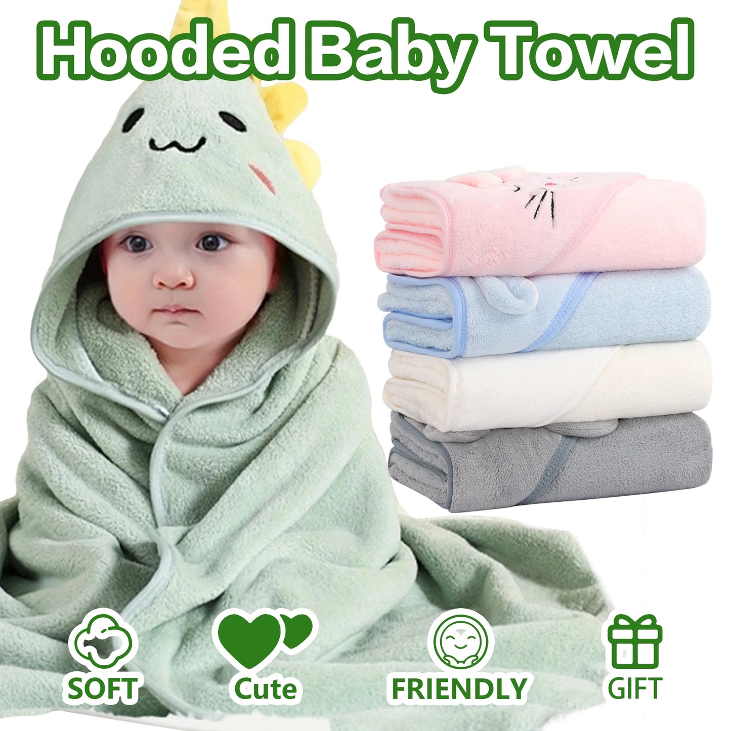 Hooded Baby Towels, Absorbent Baby Bath Towel, Soft Baby Towels for Newborns, Toddlers, and Kids, 32x32 in Baby Towel with Hood
