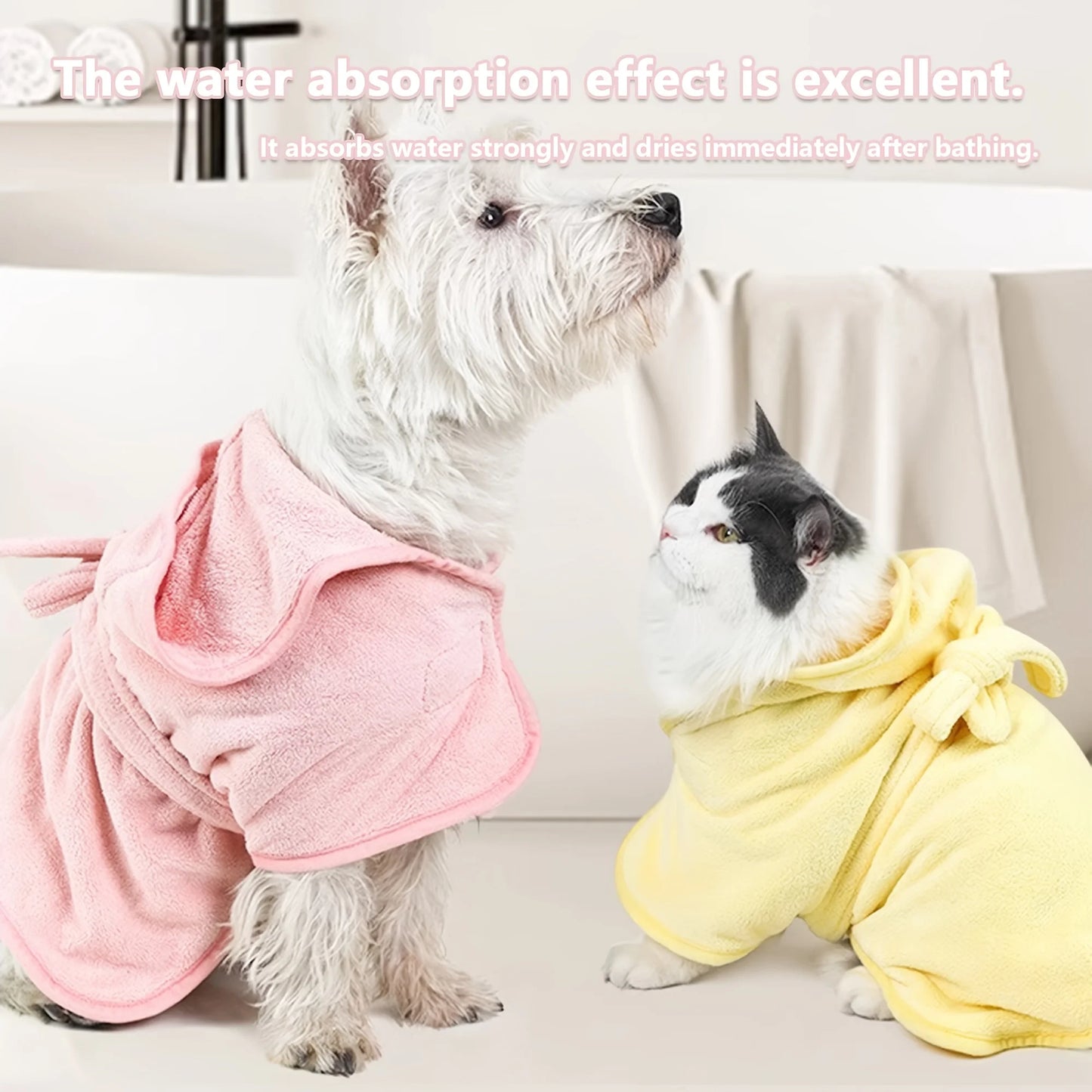 Ultra-Soft Pet Bathrobe Towel. Quick Dry Absorbent Robe for Dogs & Cats