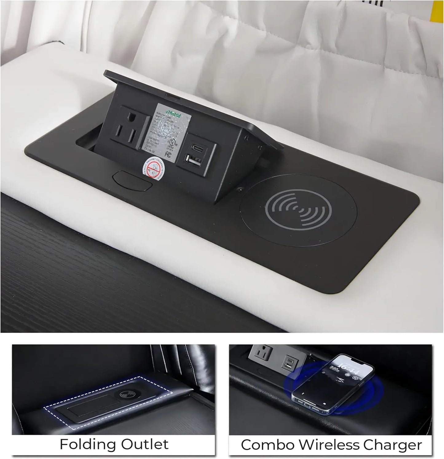 TODRANI Power Reclining Sofa 0 Gravity w/ Wireless Charger,LED Floor Lights,Reading Light, Drop-down Table USB/Type-C Port(070)