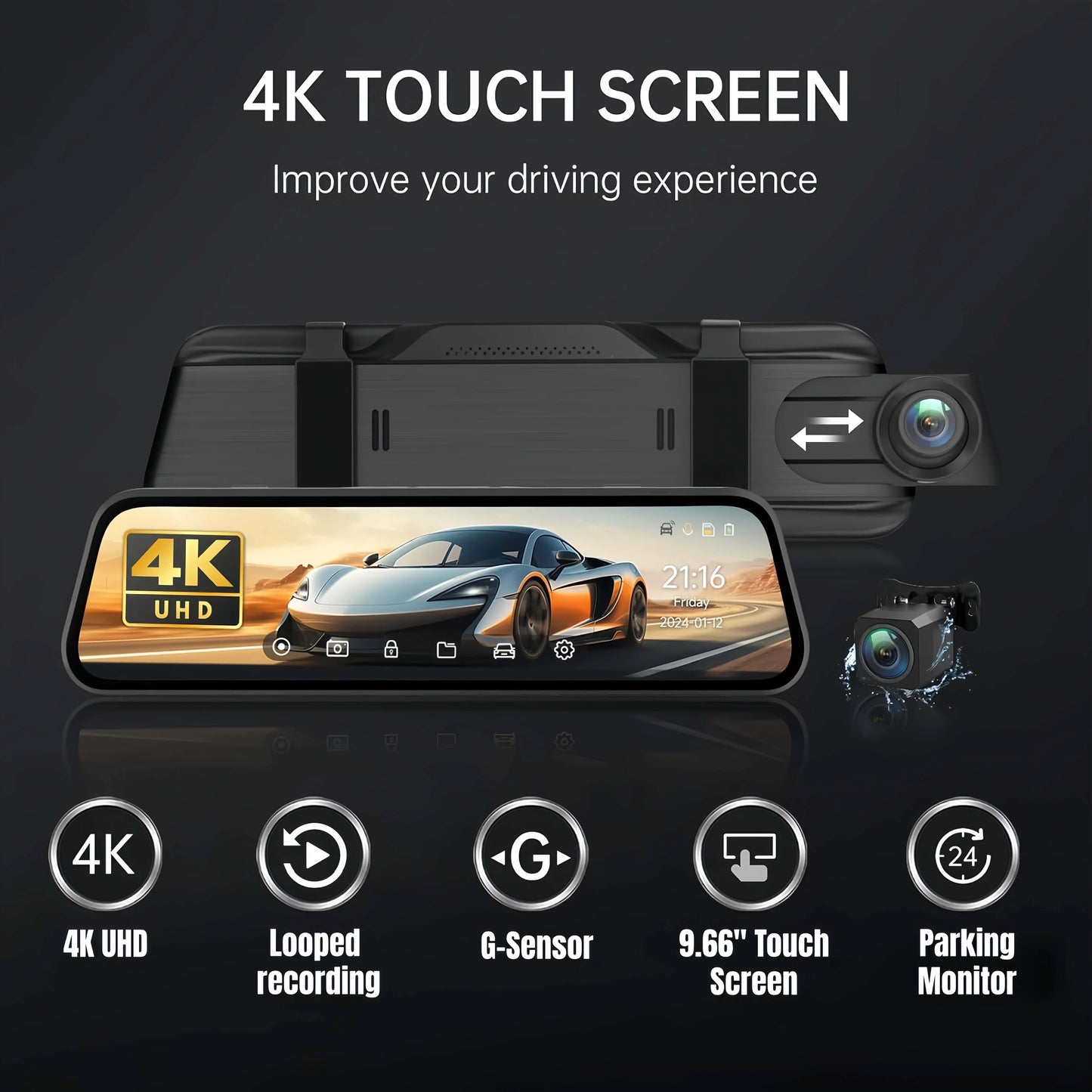 4K Ultra HD Front & Rear Dash Cam with GPS, WiFi & Night Vision for Enhanced Driving Security