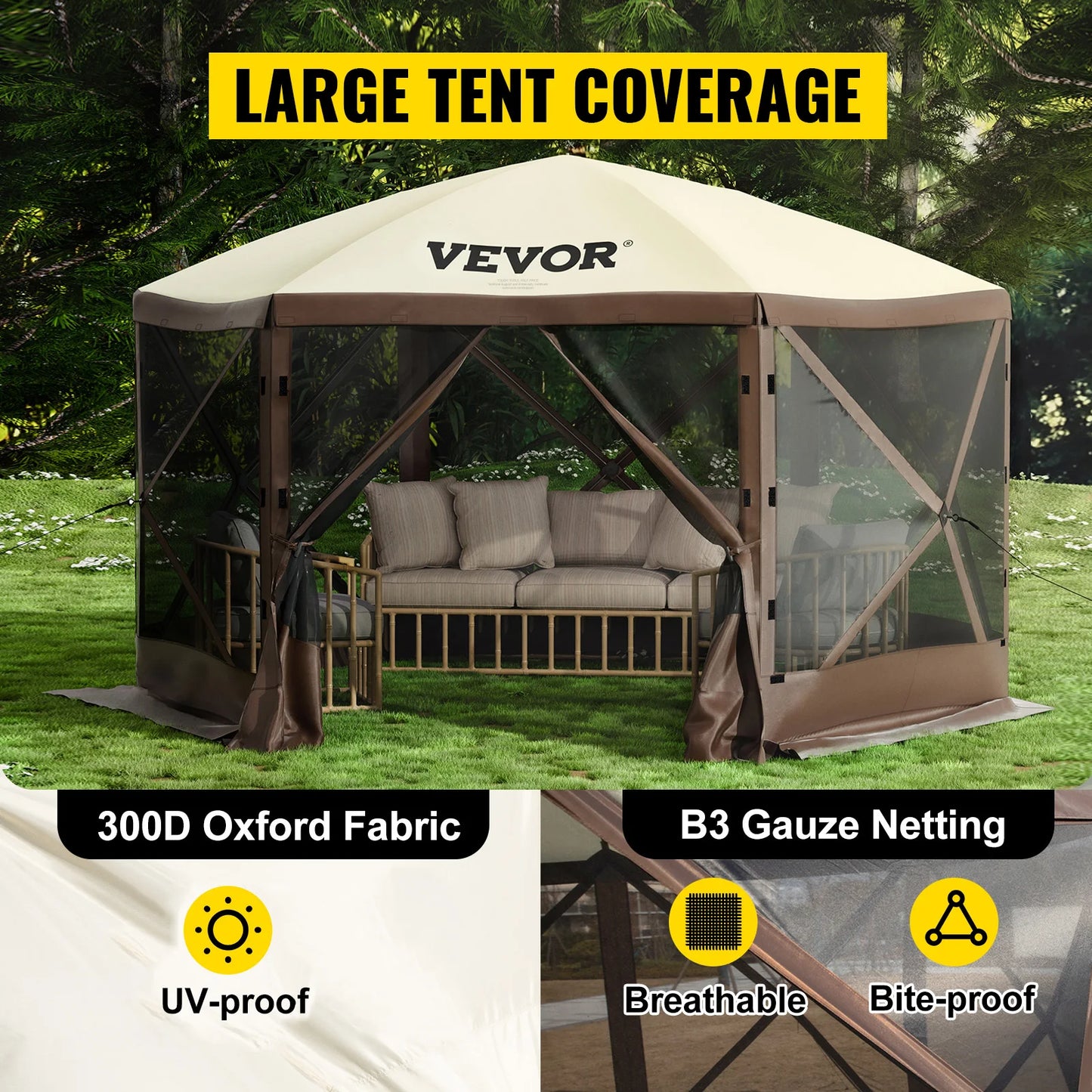 6-Sided Pop-Up Camping Gazebo Canopy Shelter – Spacious Outdoor Screen House for Camping, Picnics & Backyard Gatherings