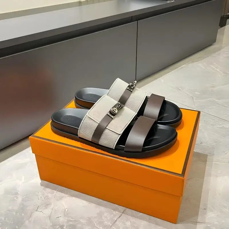 Luxury Women’s Leather Buckle Slide Sandals