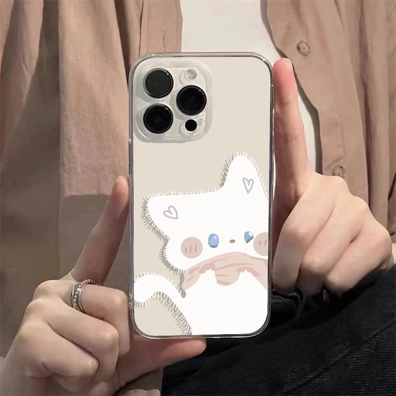 Cute Black & White Cat Couple iPhone Case . Matching Cartoon Cat Design, Aesthetic Protective Cover