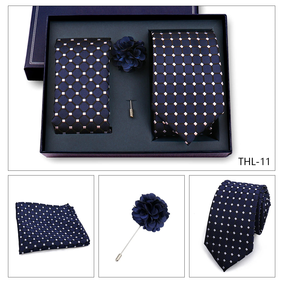 Luxury Men’s Paisley Necktie Gift Set. Silk Tie, Pocket Square, Cufflinks & Gift Box for Weddings & Business