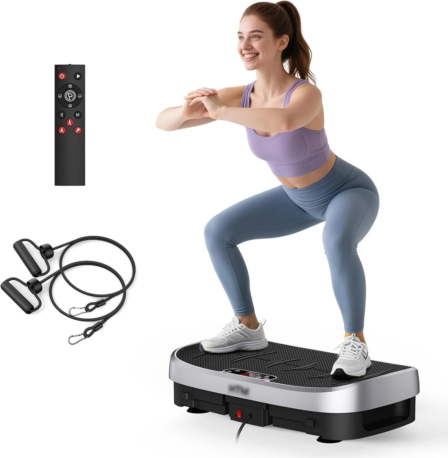 Magnetic Vibration Plate Exercise Machine. 120-Level Full Body Fitness Platform with Resistance Bands