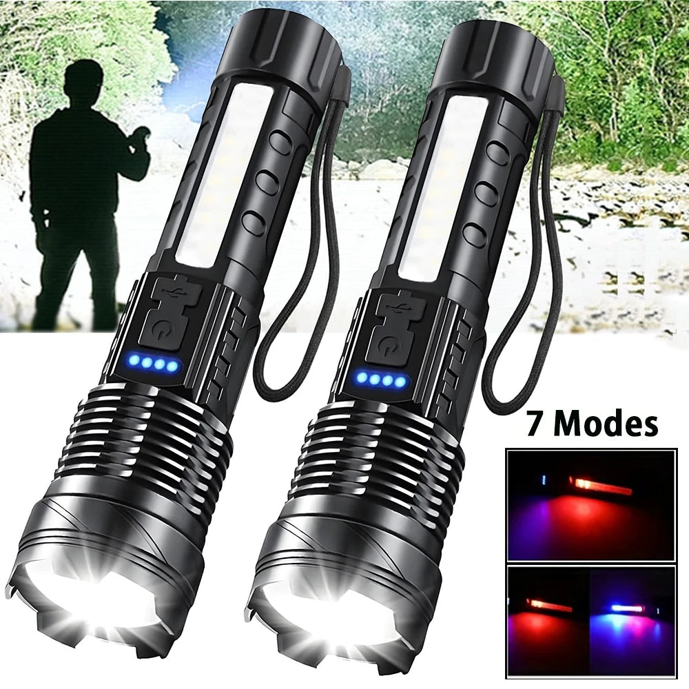 Rechargeable Tactical LED Flashlight .7 Modes, Zoomable Beam & USB Charging