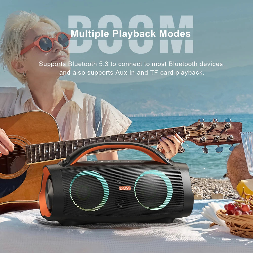 DOSS 100W Portable Bluetooth 5.3 Speaker with Deep Bass, Stereo Sound, IPX6 Waterproof & Long Battery Life