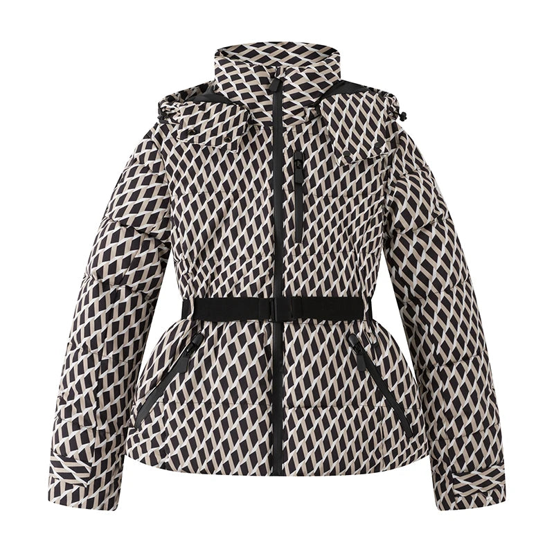 Women's Winter Hooded Puffer Jacket. High-Waist Belted Warm Coat