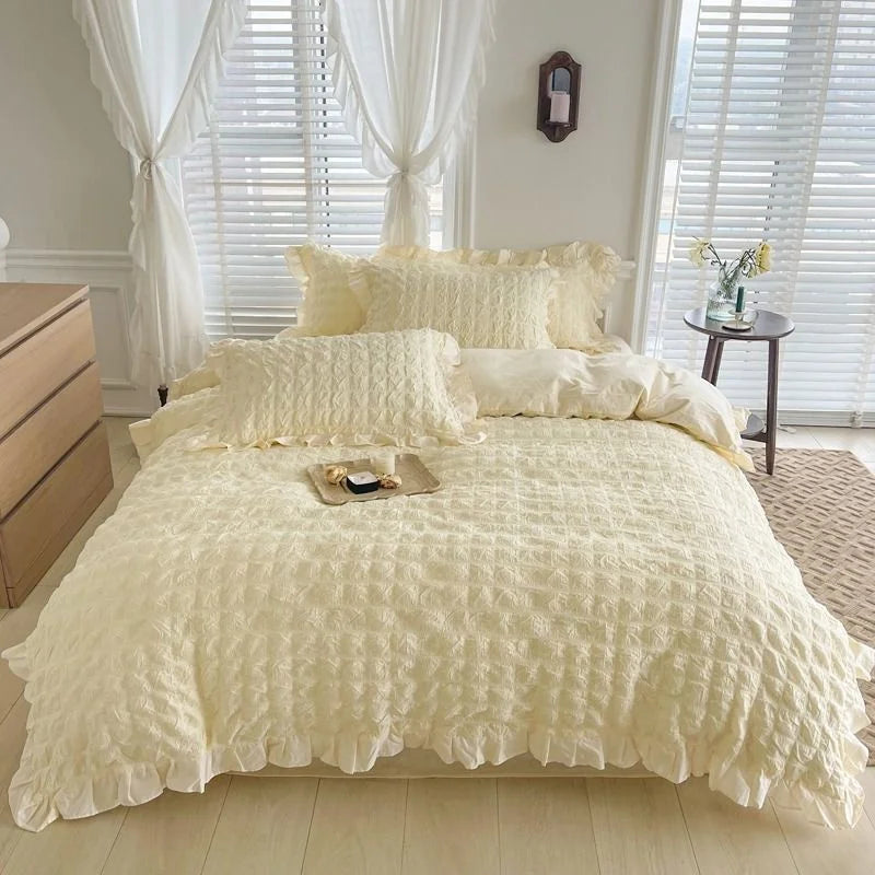 Romantic Ruffled Solid Color Bedding Set
